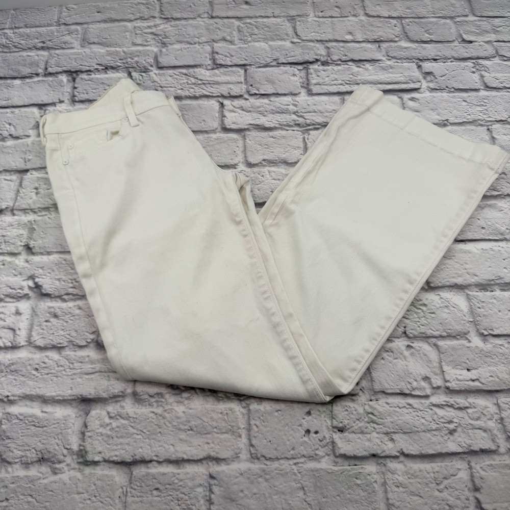 7 For All Mankind Dojo Wide Leg Jeans White Denim Size 30 Flare Made in USA